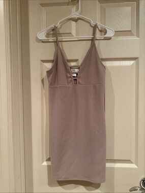 Streetwear Society Taupe Bodycon Slip Dress with V-Notch